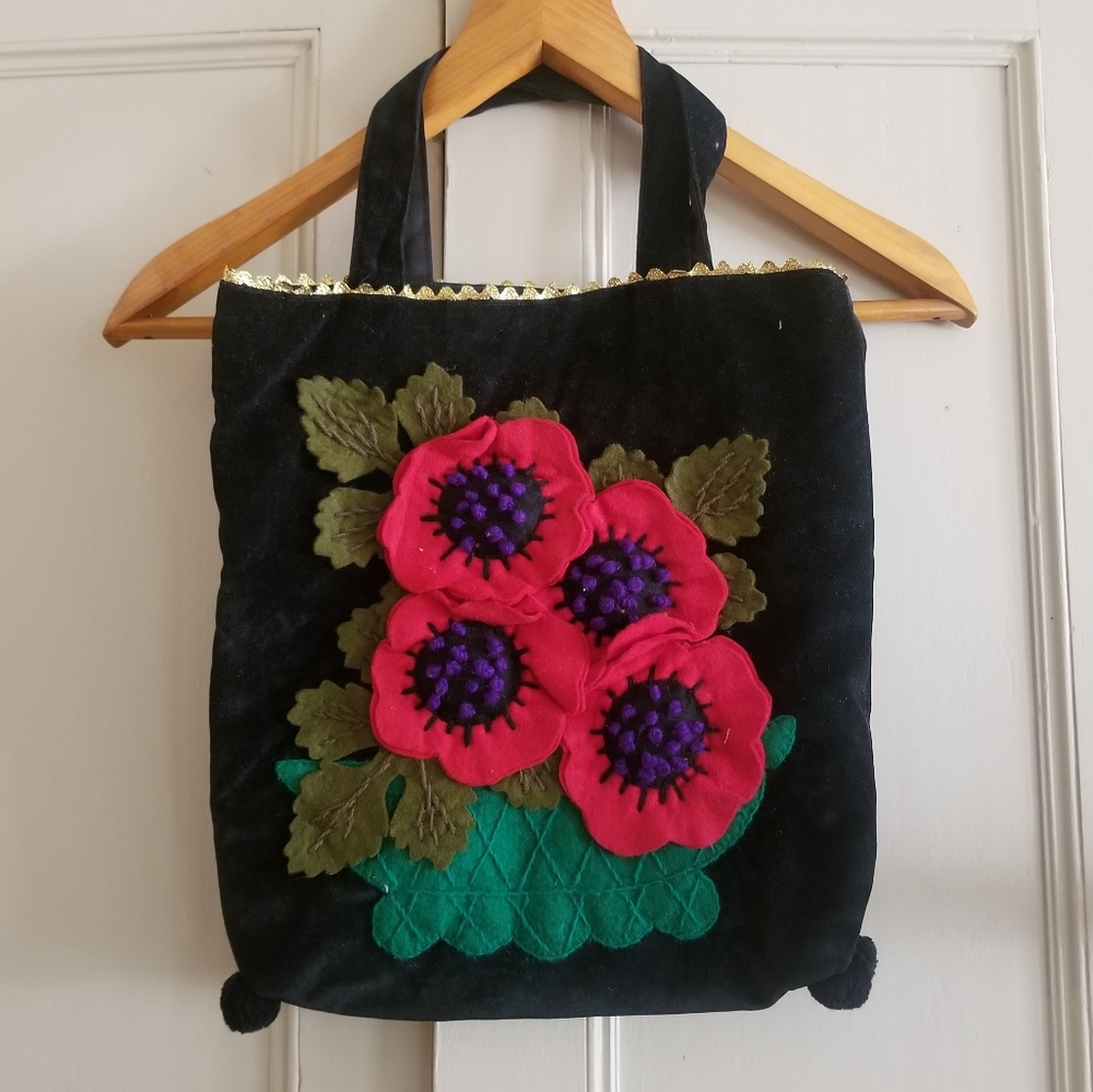 Vintage Felt Applique Tote Bag